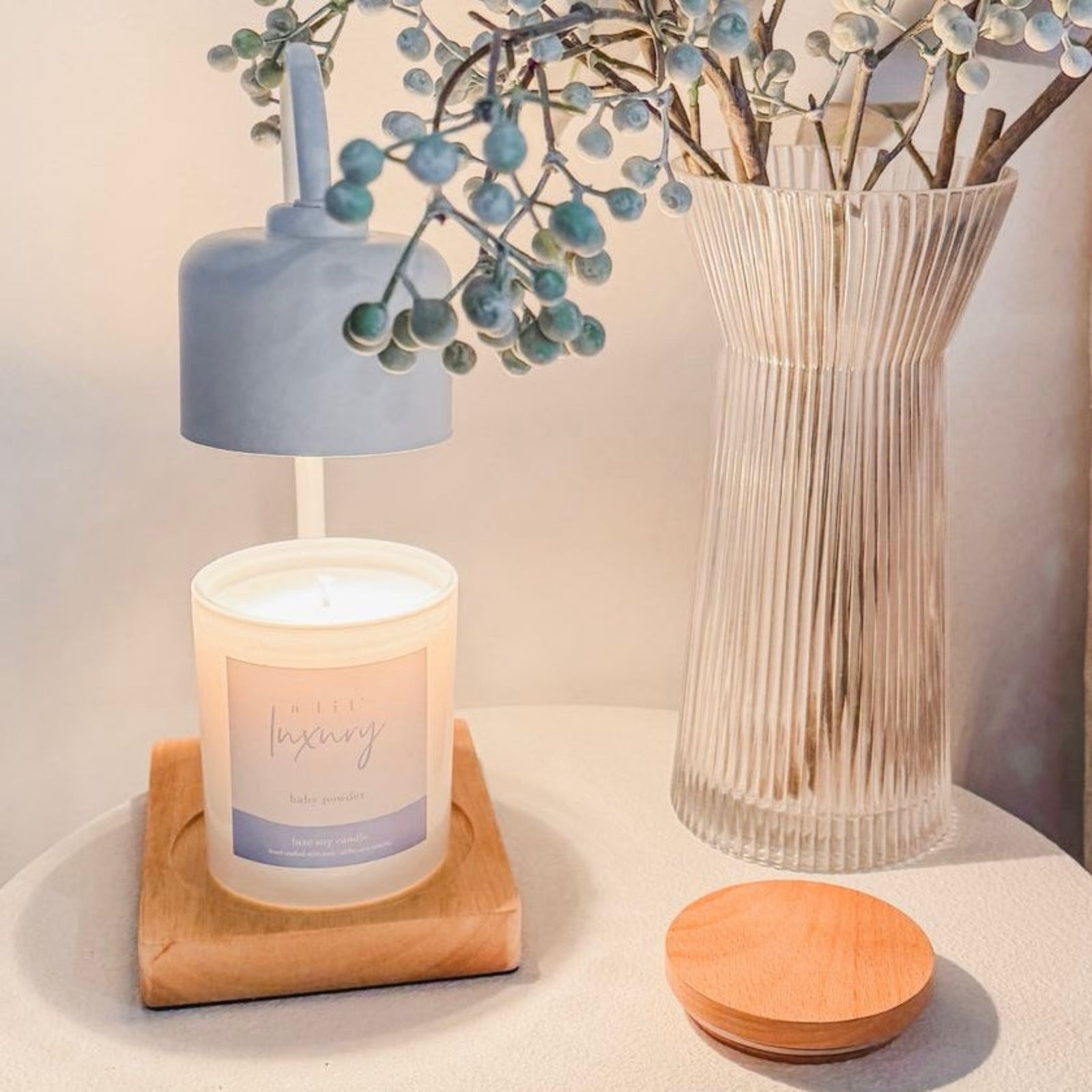 White and Wood Arched Lamp Candle Warmer