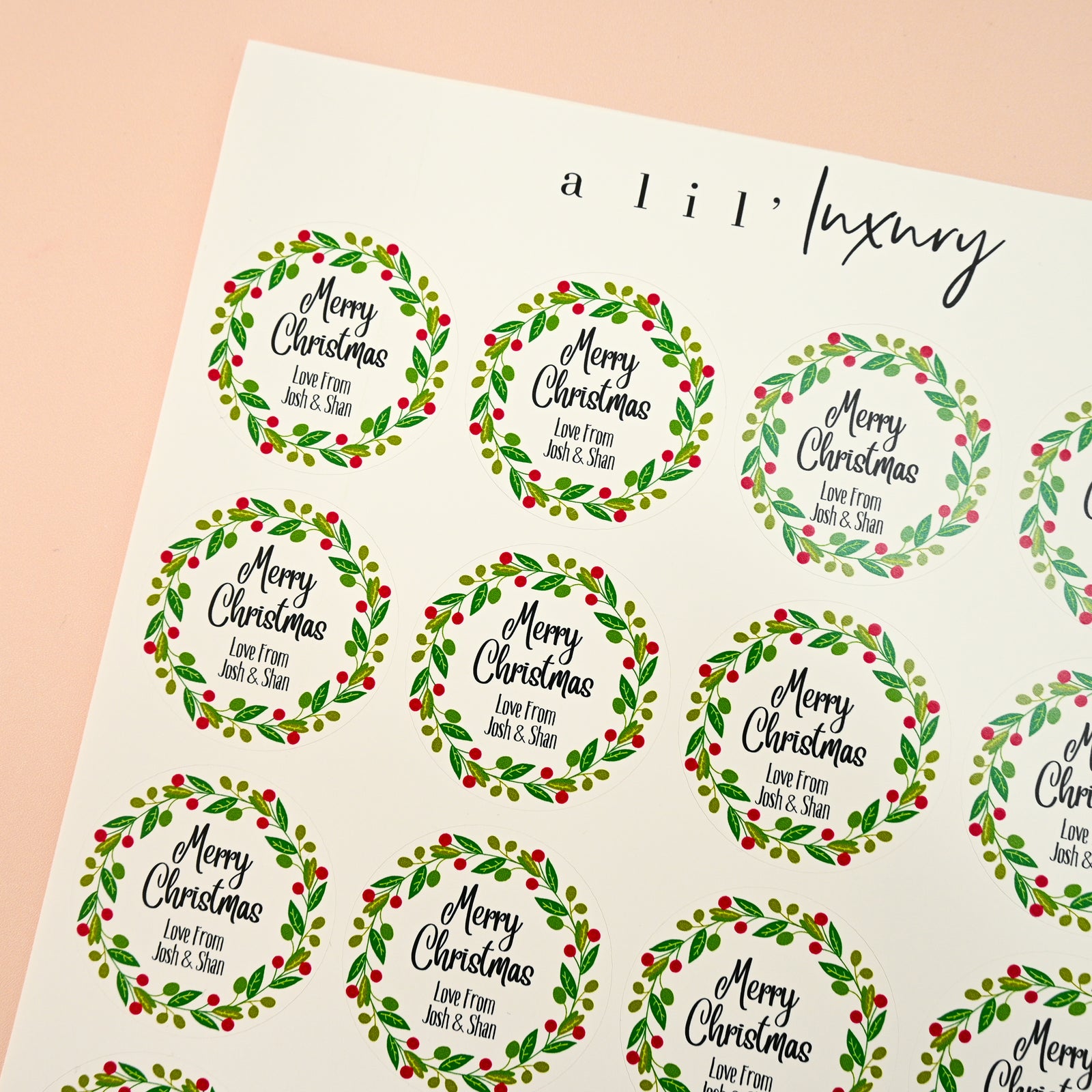 Merry Christmas Wreath Stickers | Round
