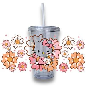 Hello Kitty Flowers Plastic or Glass Tumbler