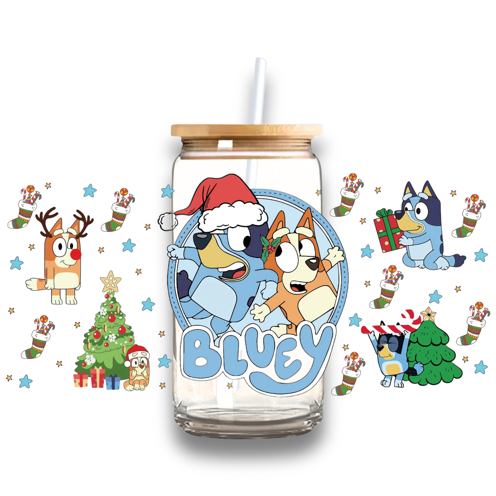 Blue Dog Christmas Plastic or Glass Tumbler