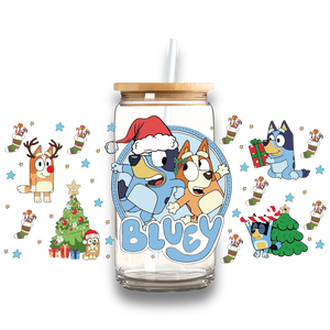 Blue Dog Christmas Plastic or Glass Tumbler