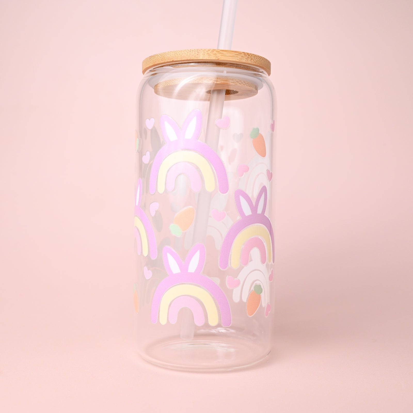 Pastel Rainbow Bunny Ears Glass Tumbler