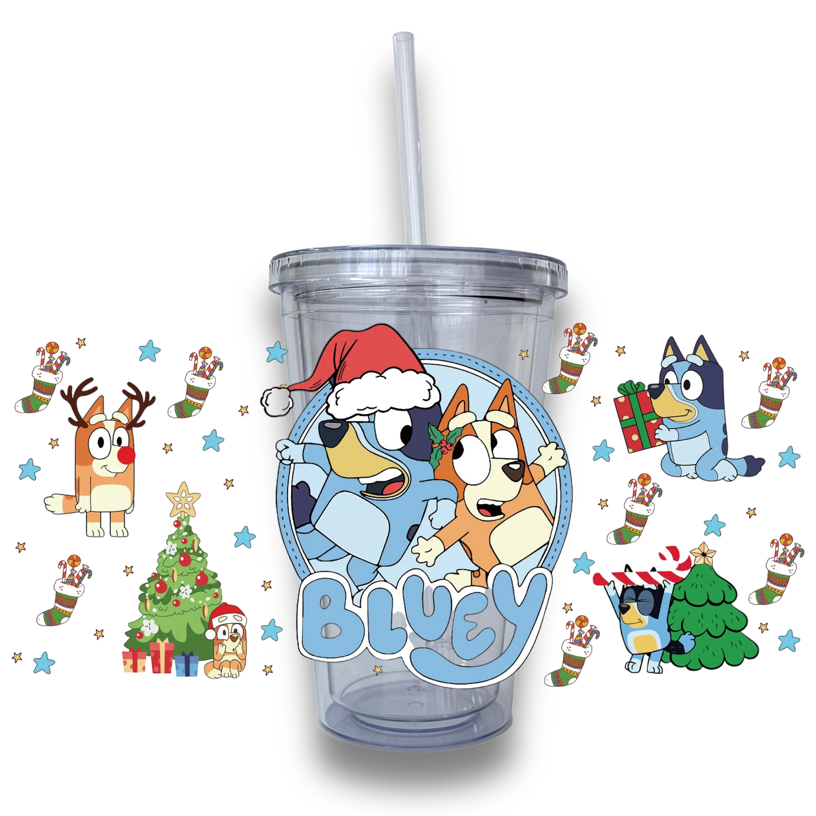 Blue Dog Christmas Plastic or Glass Tumbler
