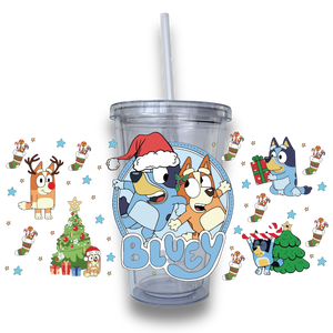 Blue Dog Christmas Plastic or Glass Tumbler