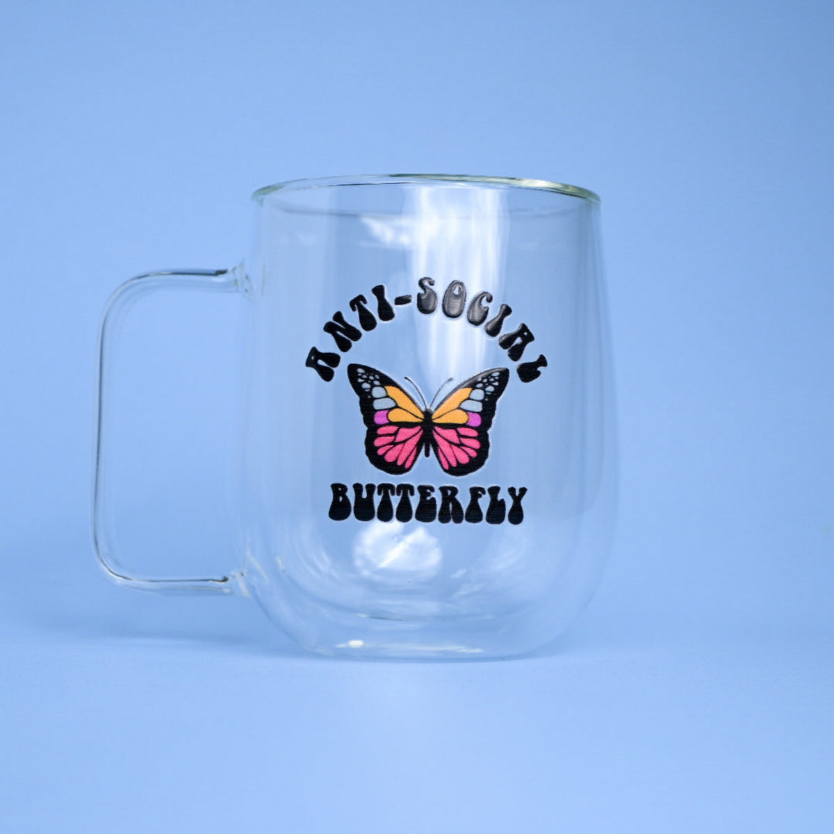 Anti Social Butterfly Glass Mug 