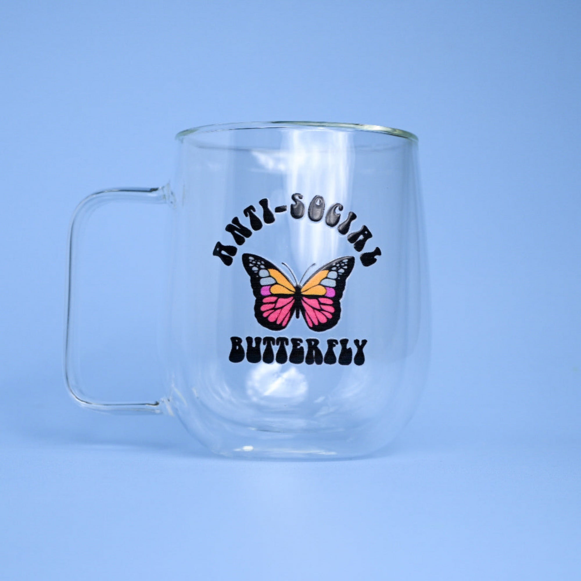Anti Social Butterfly Glass Mug 