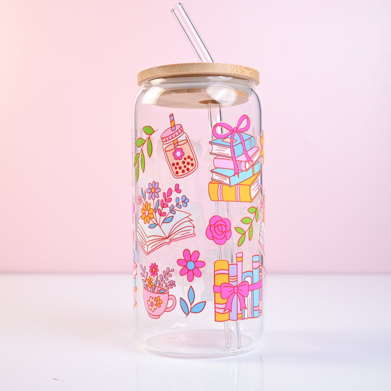 Books & Flowers Glass Tumbler