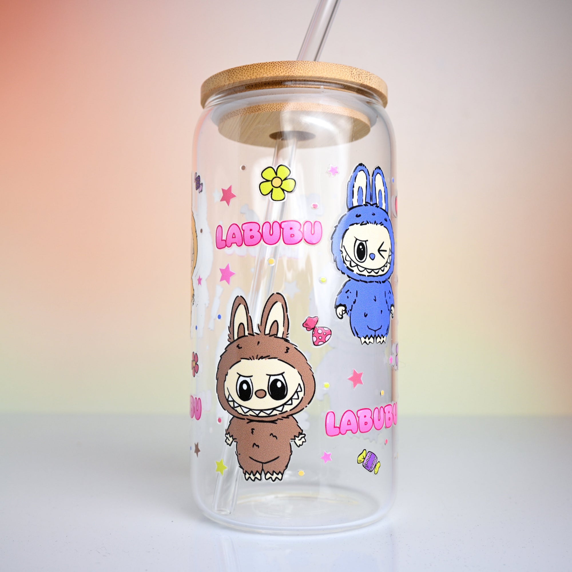 Colourful Labubu Glass Tumbler