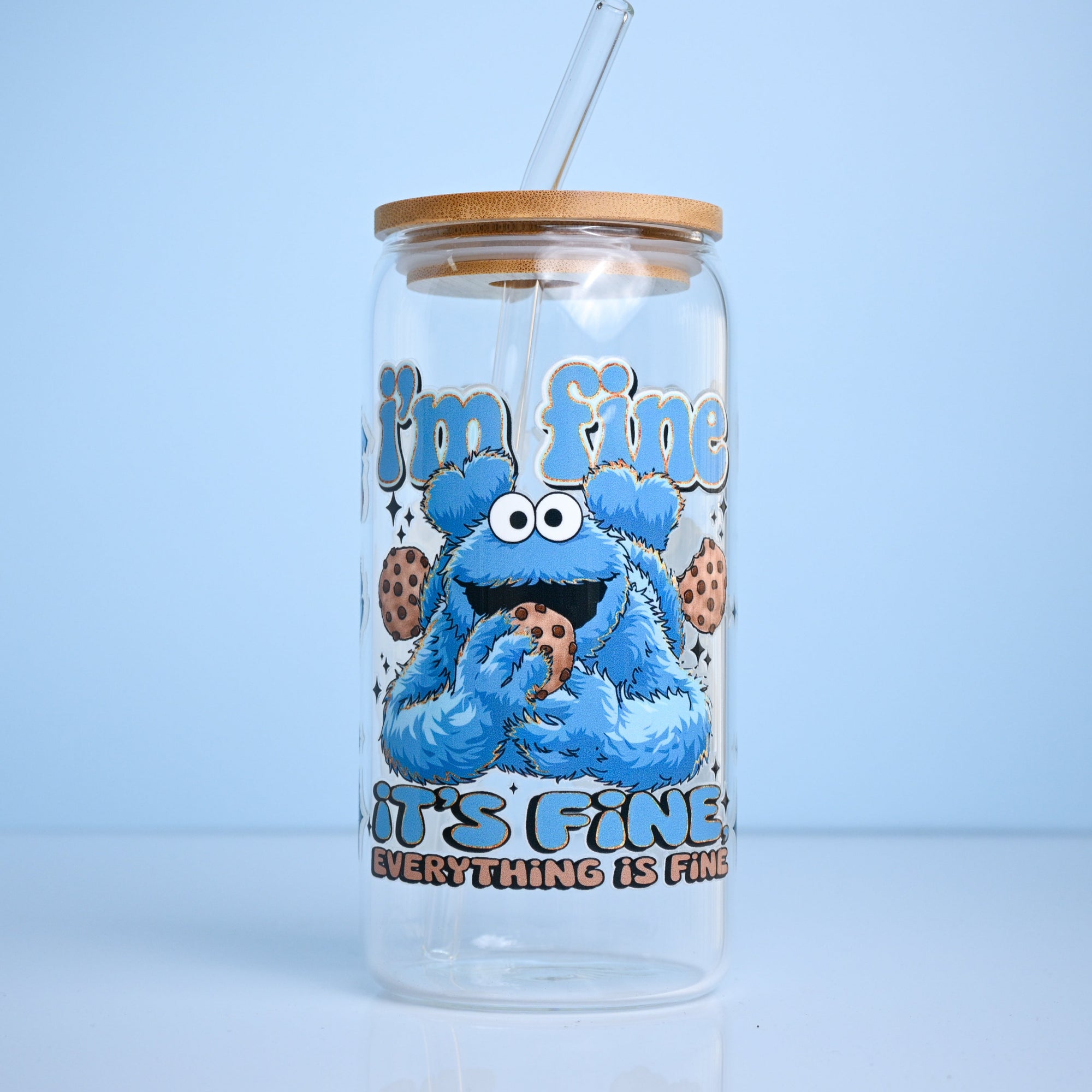 Cookie Monster Everything is Fine Tumbler - Glass