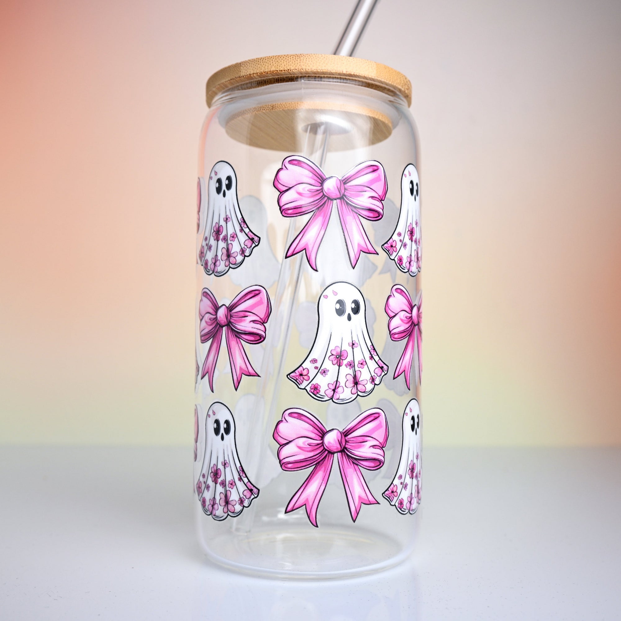Cute Bows & Ghost Glass Tumbler