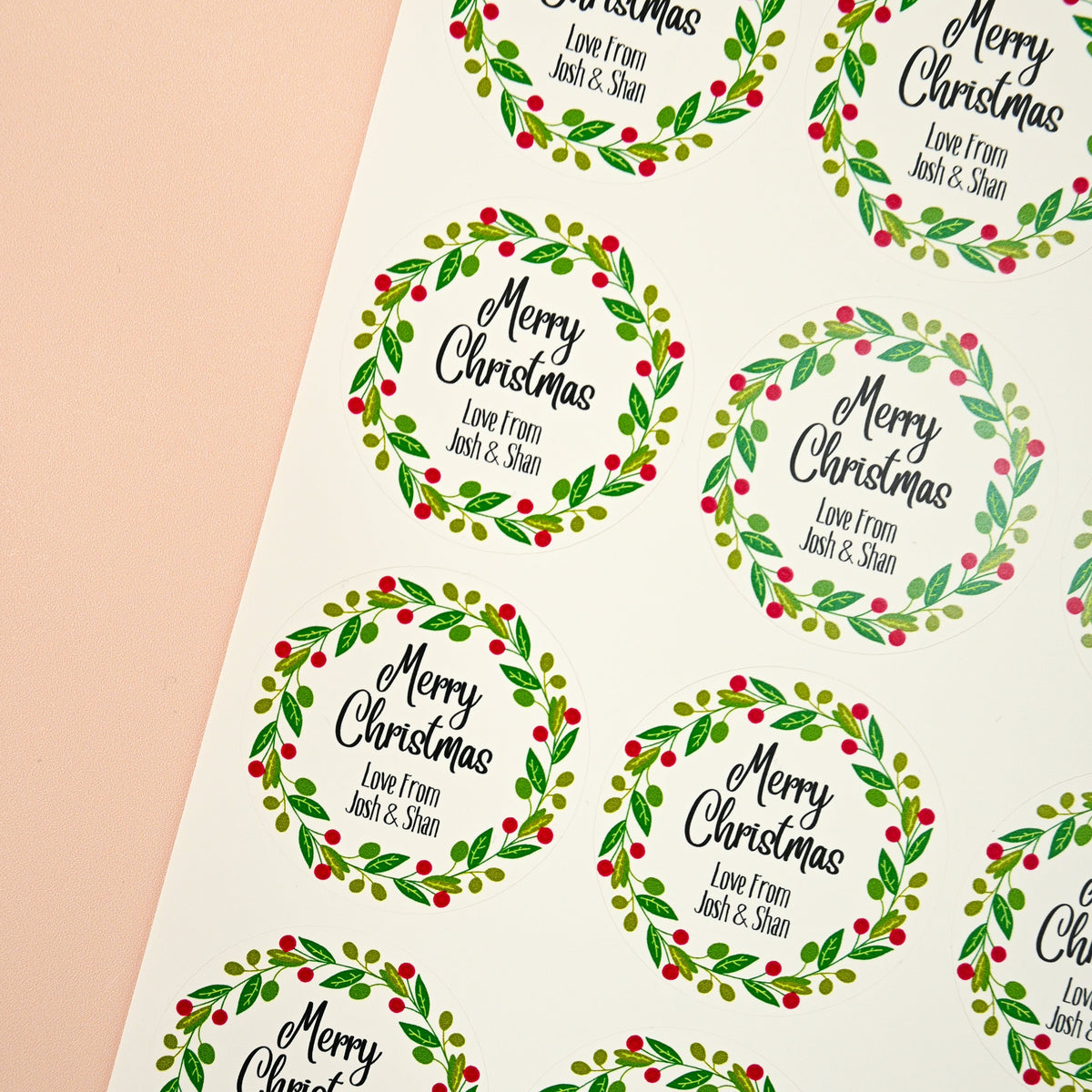 Merry Christmas Wreath Stickers | Round