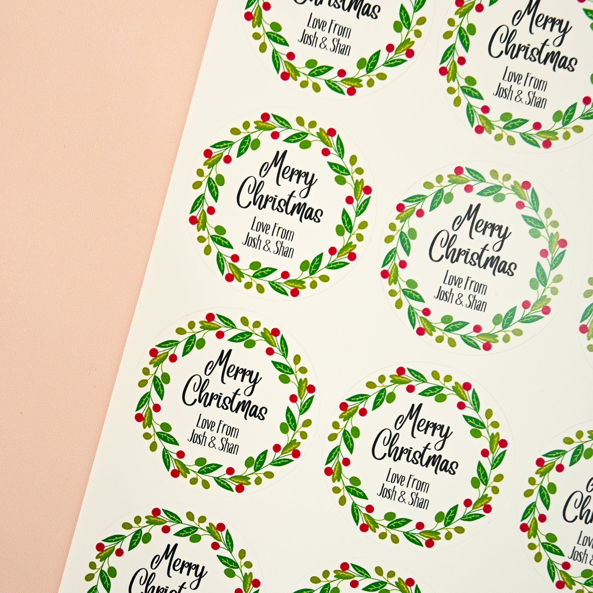 Merry Christmas Wreath Stickers | Round