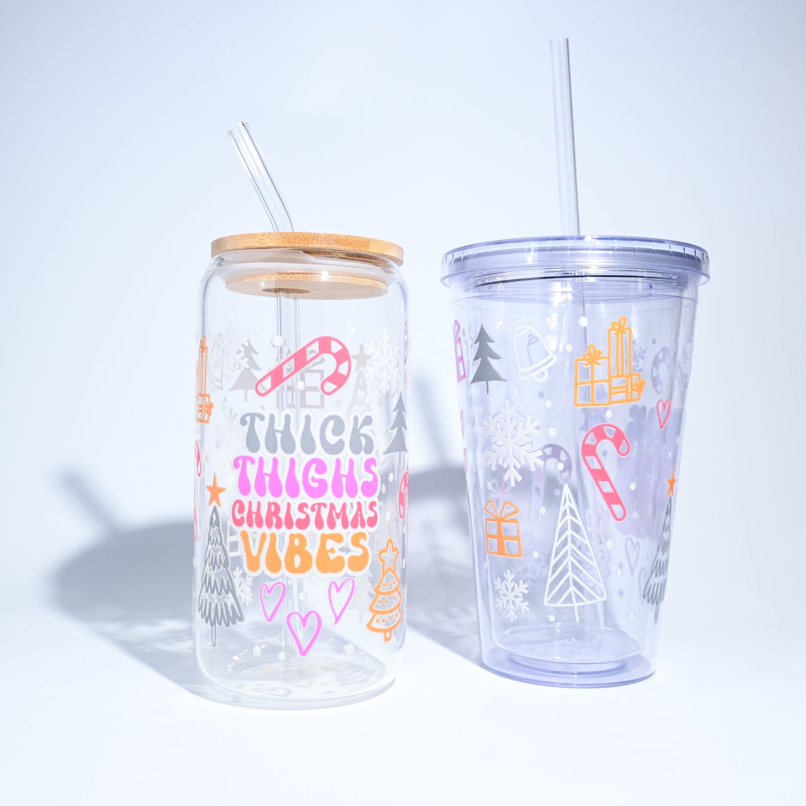 Thick Thighs Christmas Vibes Plastic or Glass Tumbler