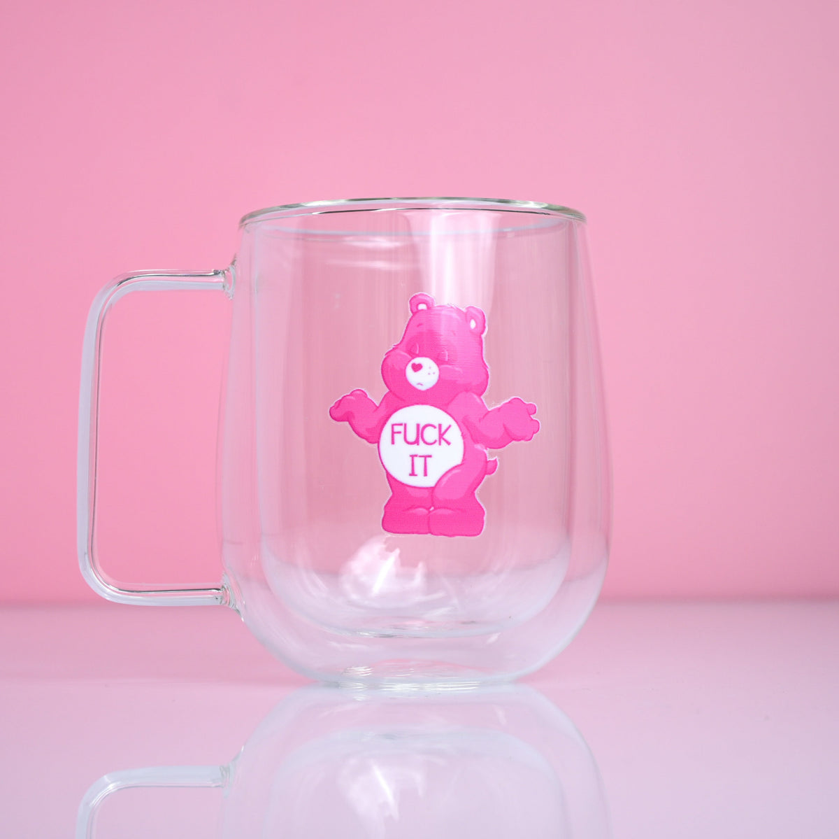 Fuck It Pink Care Bear Glass Mug