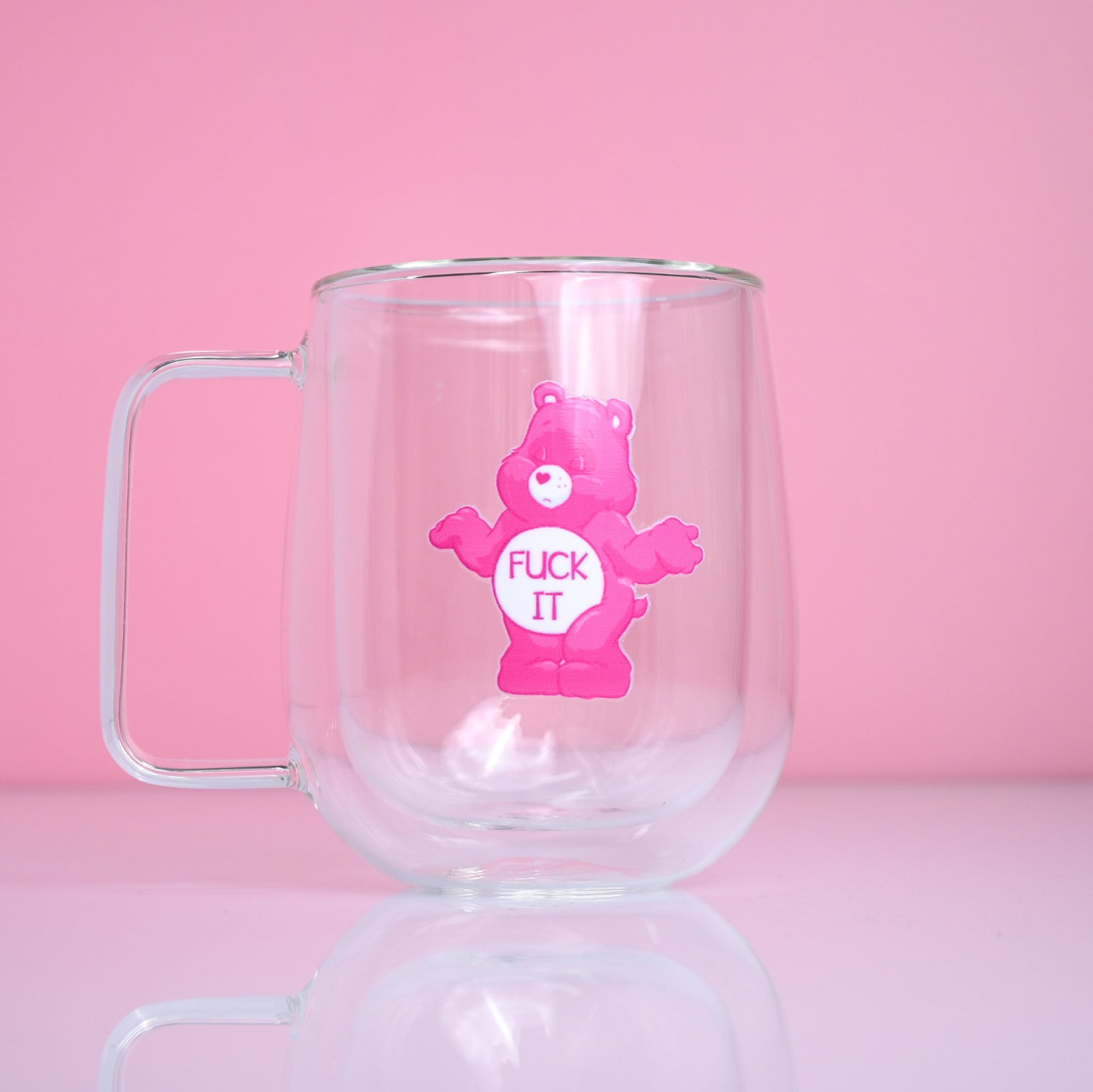 Fuck It Pink Care Bear Glass Mug