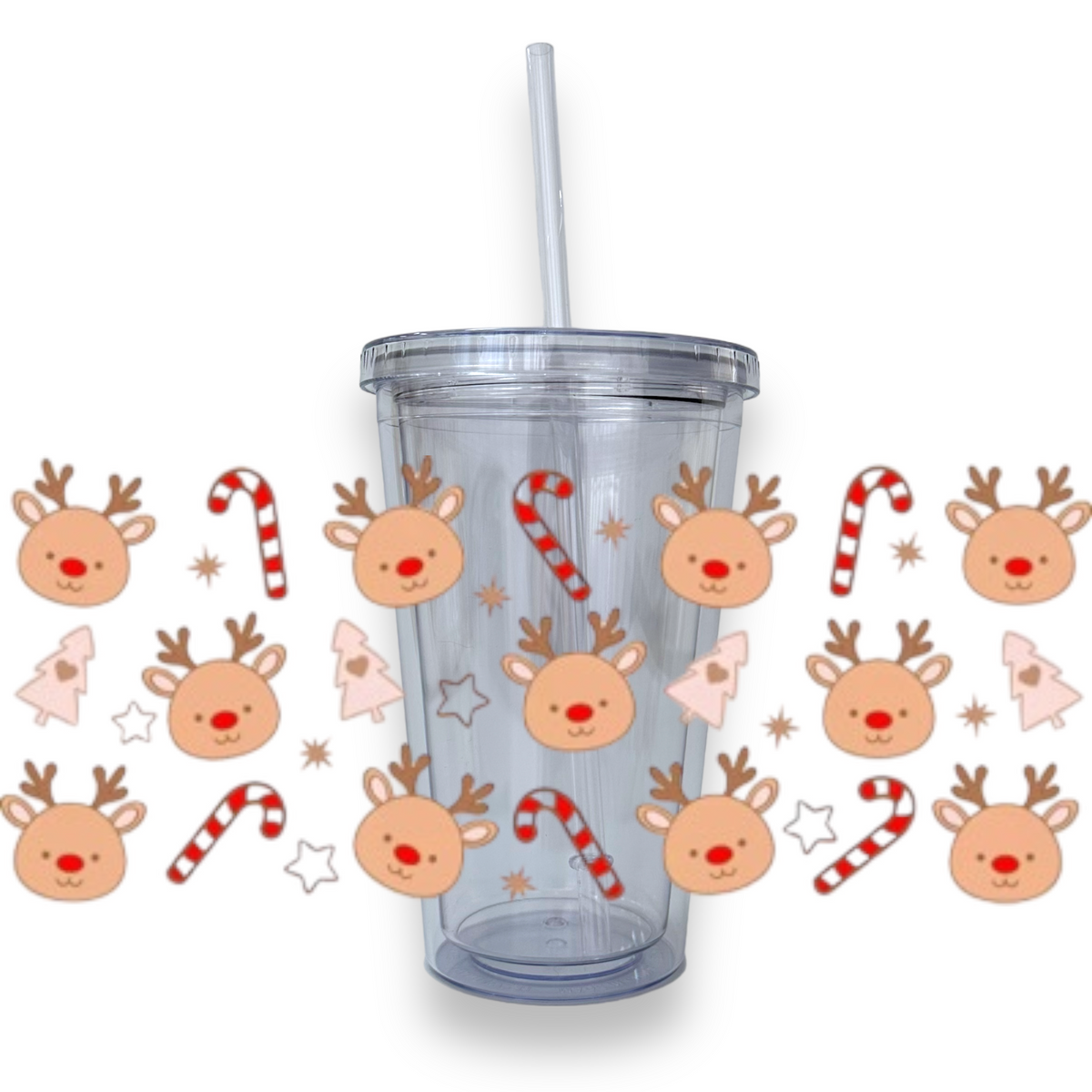 Reindeer & Candy Cane Plastic or Glass Tumbler