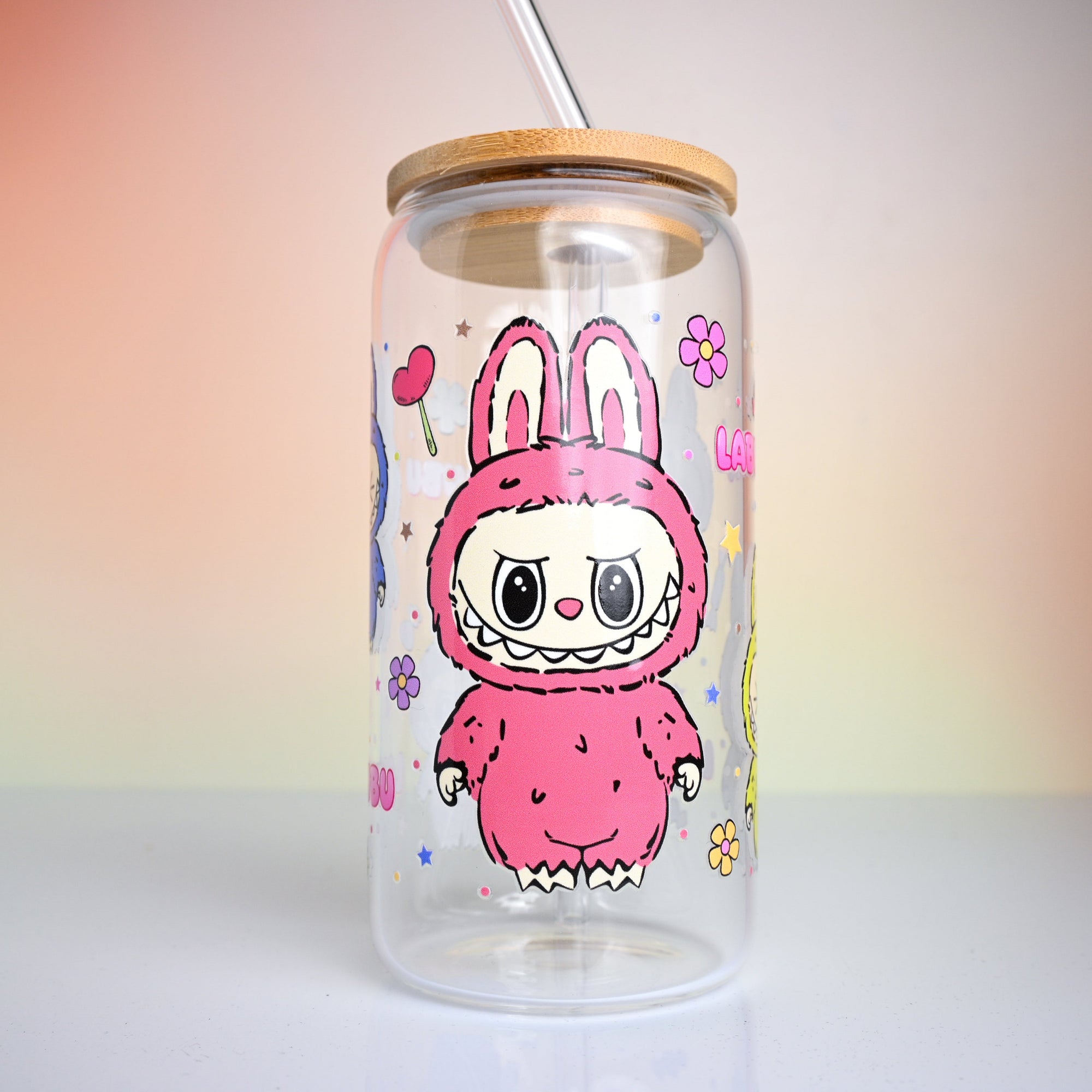 Colourful Labubu Glass Tumbler