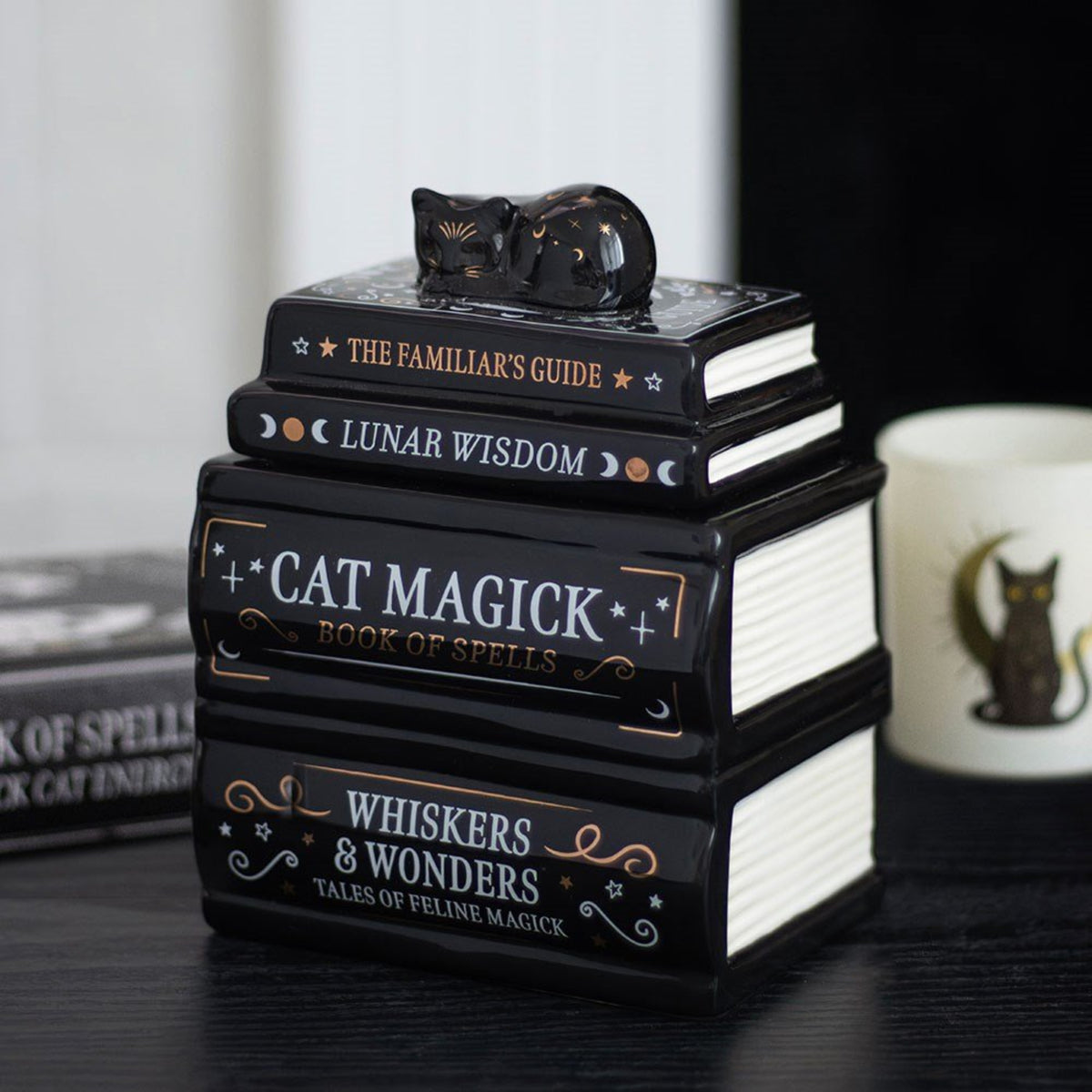 Black Cat Book Stack Tealight Warmer