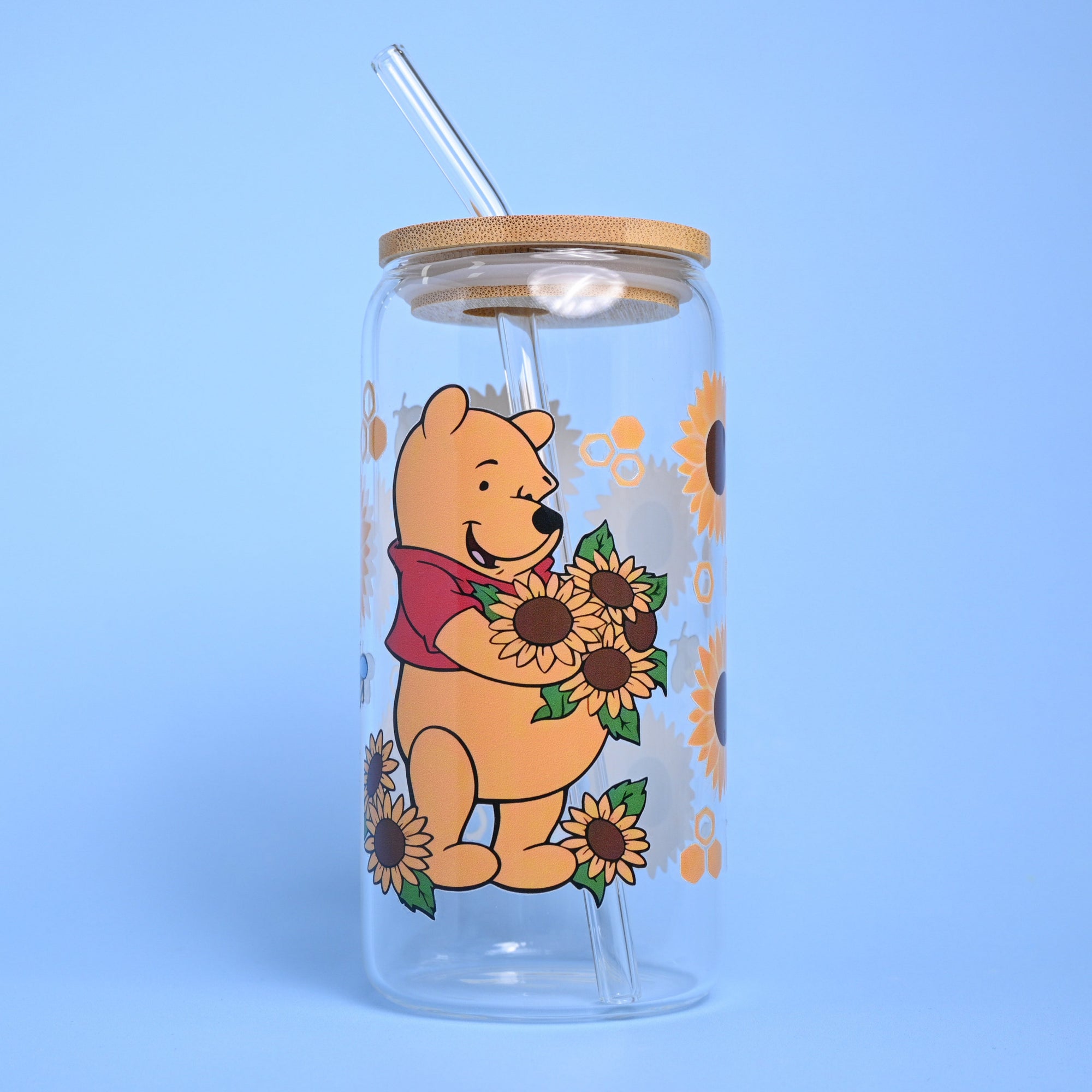 Pooh Bear Sunflower Glass Tumbler