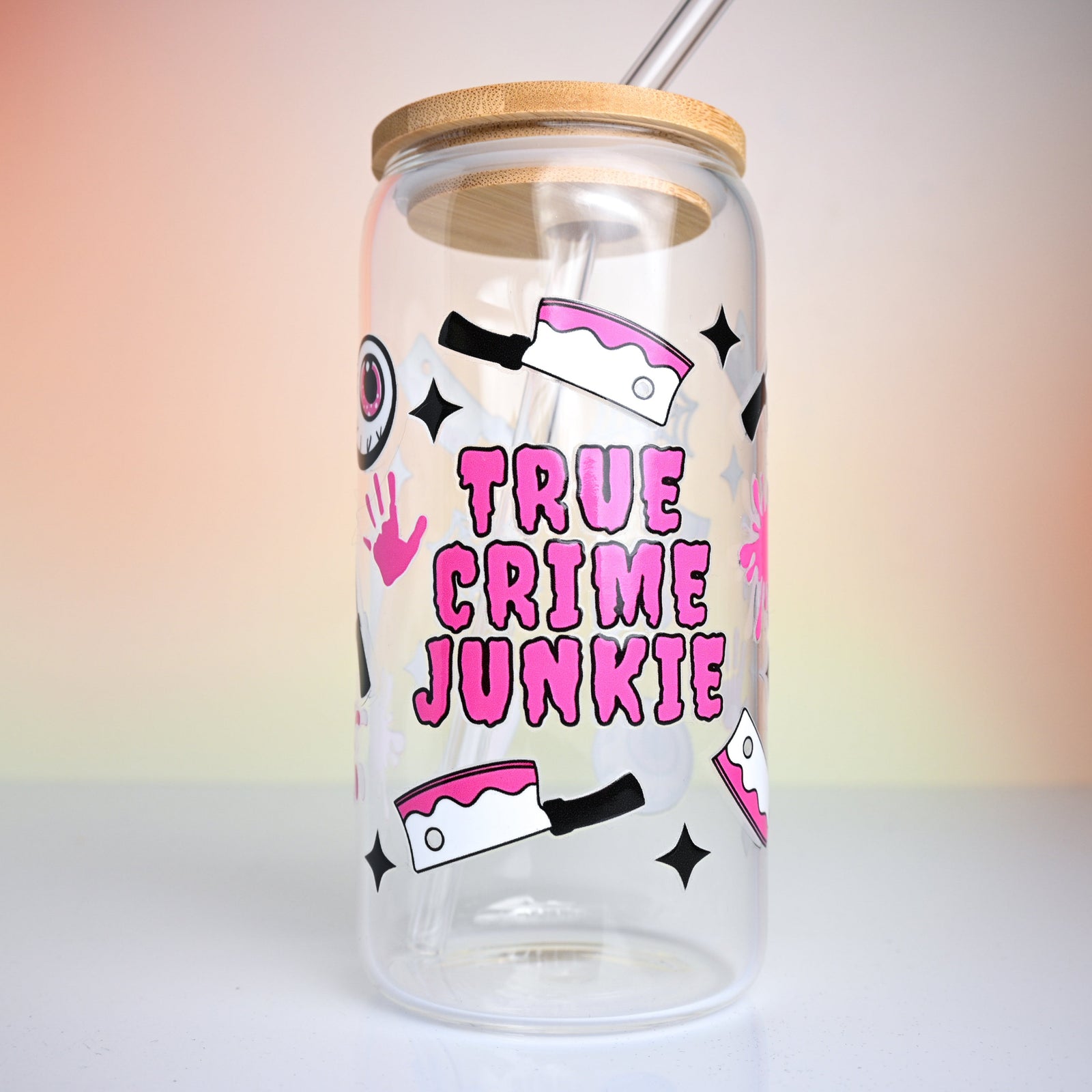 True Crime Junkie Glass Tumbler