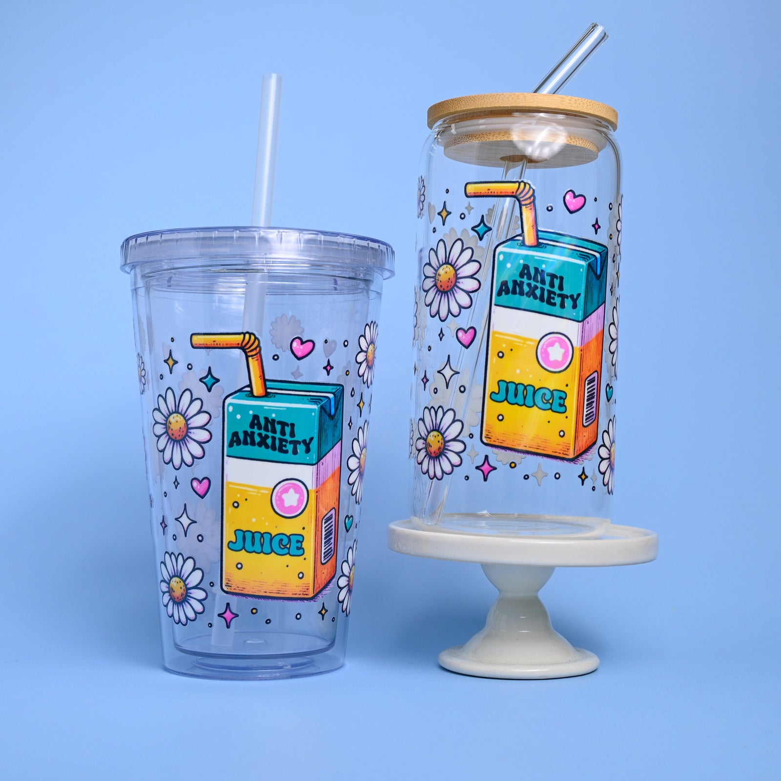 Anxiety Juice Holographic Plastic or Glass Tumbler