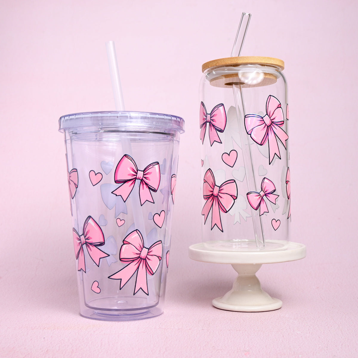 Bows &amp; Hearts Holographic Plastic or Glass Tumbler