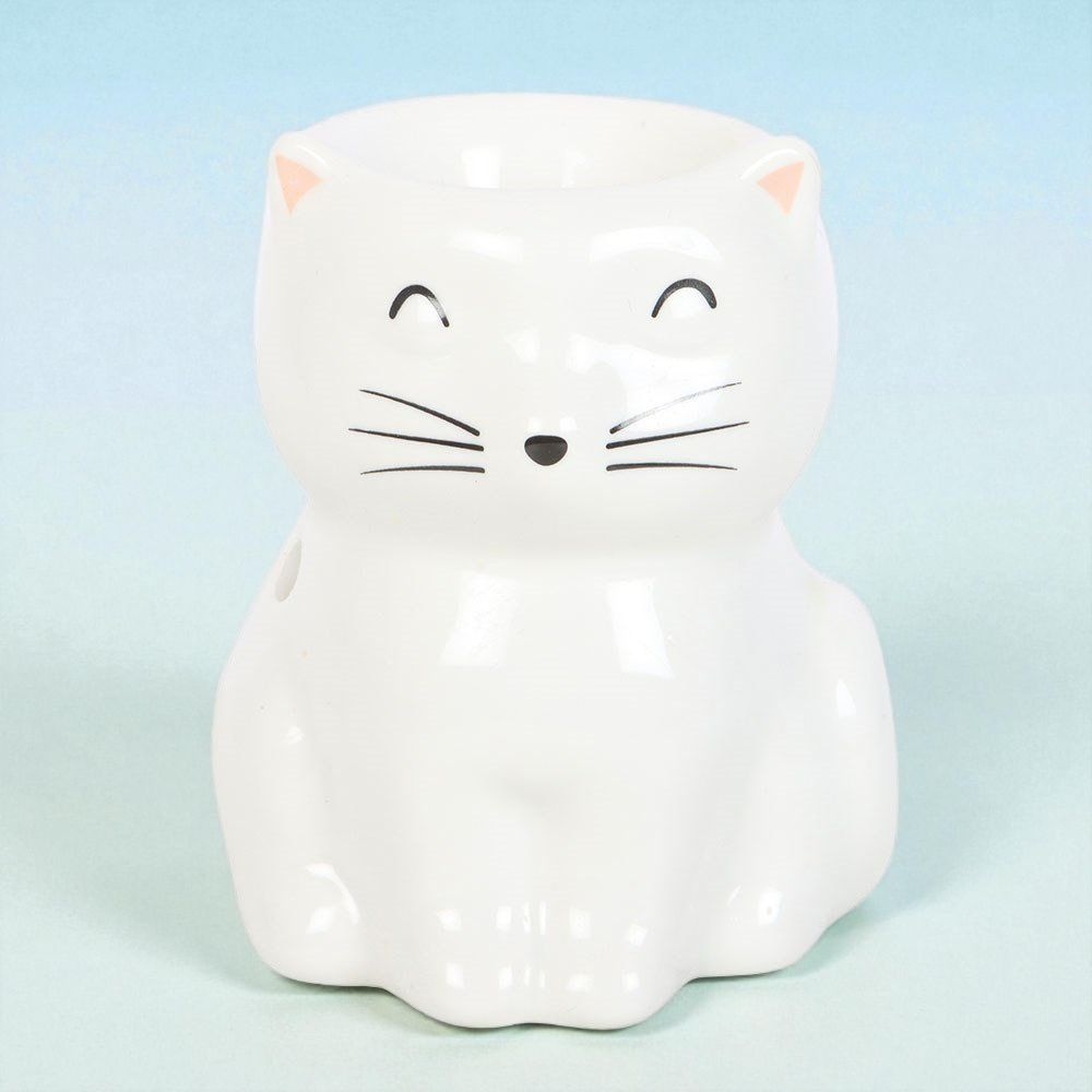 White Happy Cat Tealight Warmer