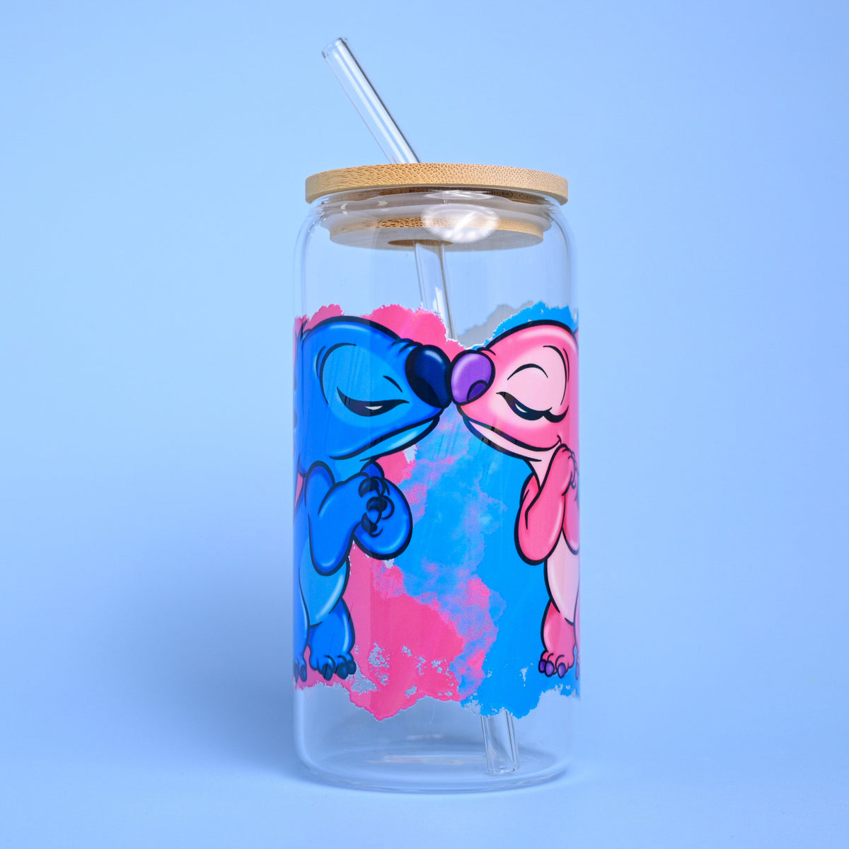 Blue and Pink monster Holographic Glass Tumbler