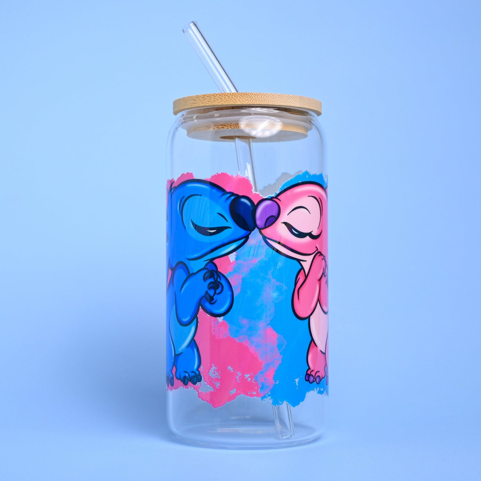 Blue and Pink monster Holographic Glass Tumbler