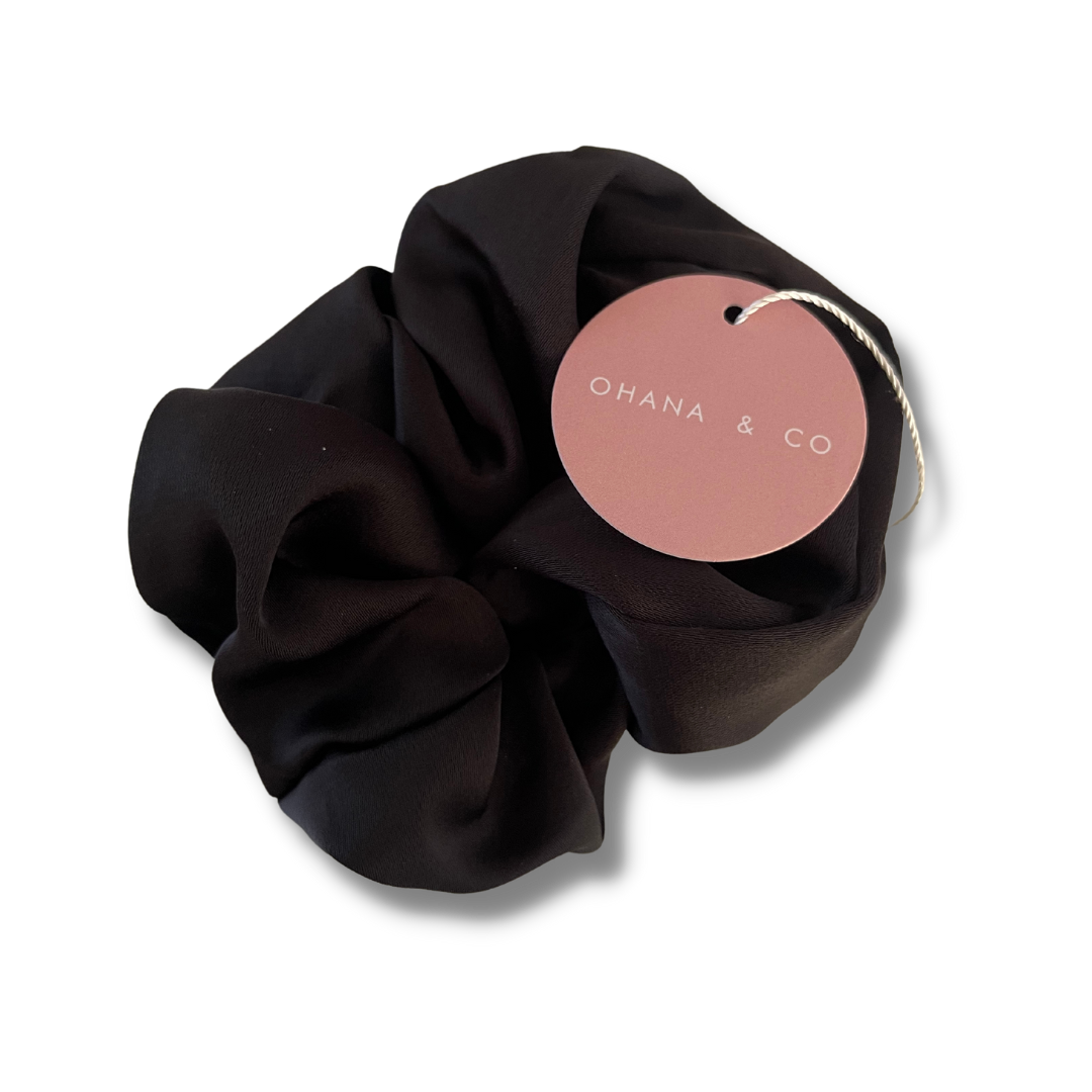 Black Satin Hair Scrunchie - A Lil Luxury