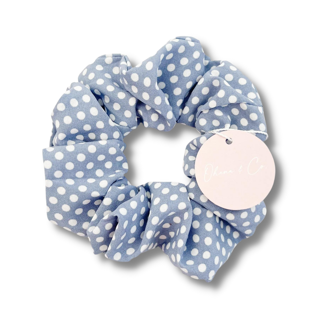 Blue Dots Hair Scrunchie - A Lil Luxury
