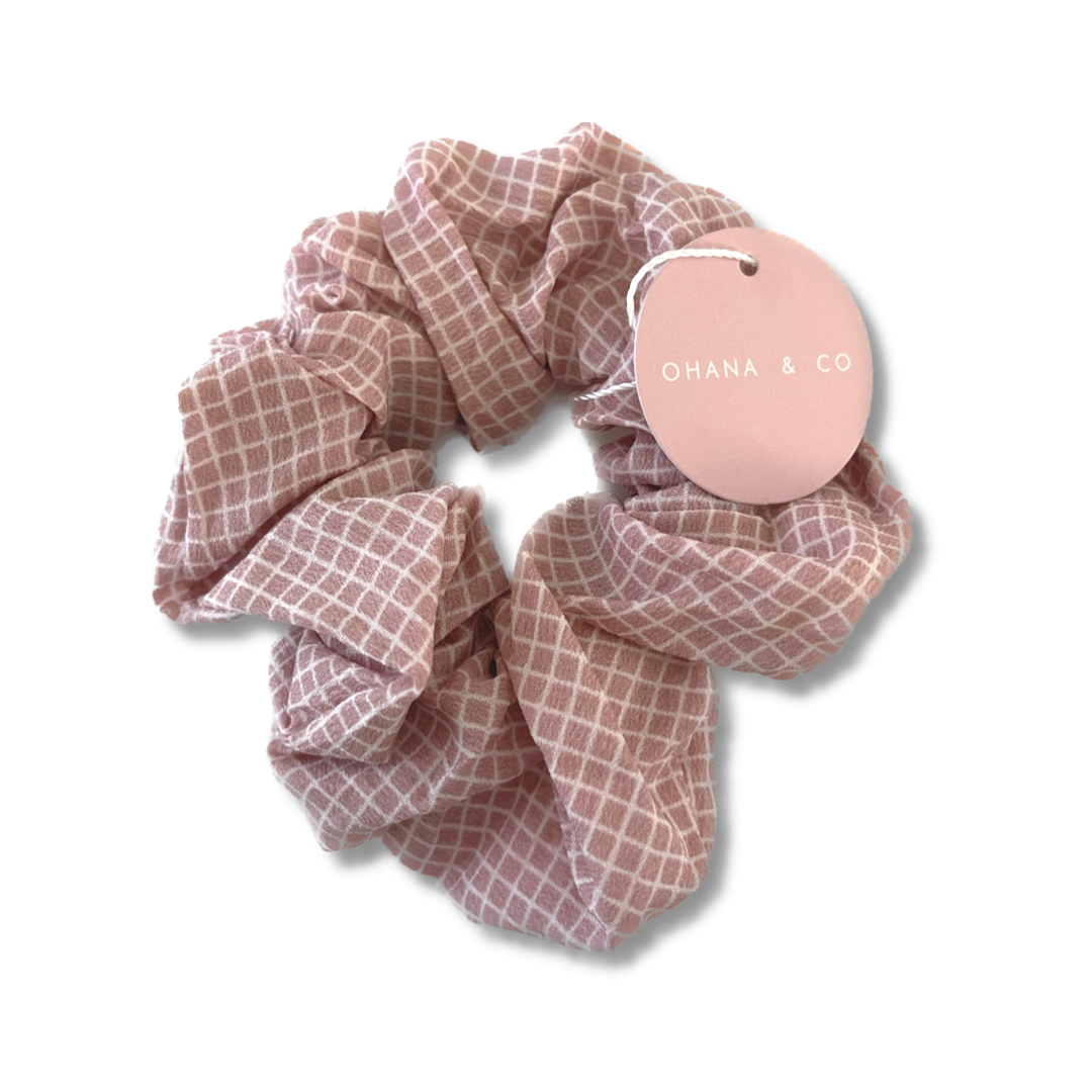 Pink Checker Hair Scrunchies - A Lil Luxury